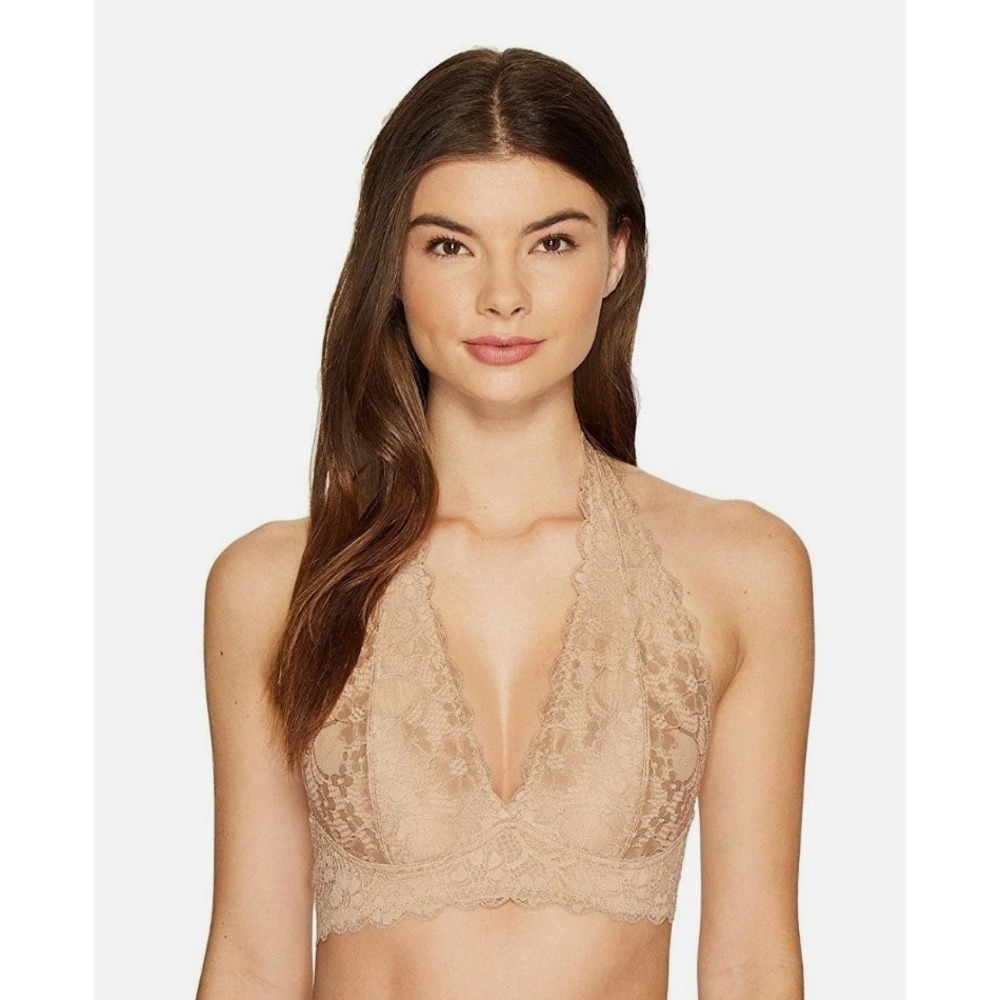 Intimately Free People Women's Galloon Lace Halter‎ Bra Top In Color Nude Sz S